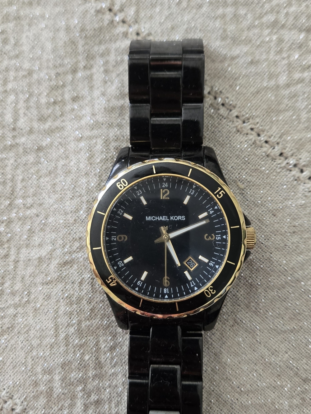 Michael Kors Madison Black Stainless Steel Watch with Gold Accents Model MK5173